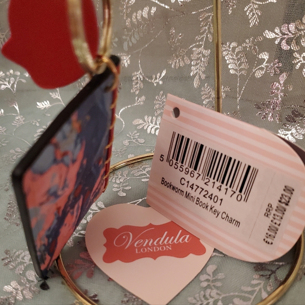 Vendula London "BookWorm" Mini Book Key Charm -Blue & Coral *Discontinued/ Rare* - Picture 2 of 7